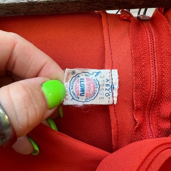 60s 70s Double Knit Poly pumpkin spice orange tank dress w/ sheer illusion cape - Picture 3 of 6